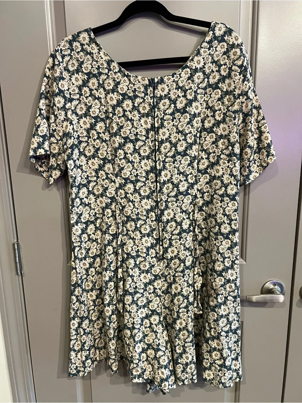 Compagnie Internationale Express Teal Floral Romper with Cream Daisy Print